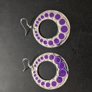 Silver Tone Purple Round Hoop Statement Earrings